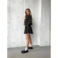 Жіночий вельветовий костюм 2-ка (спідниця-шорти+піджак) кольору хакi30970