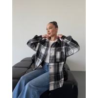 Кашемировая женская рубашка в клетку черно-белого цвета 30971