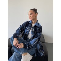 Кашемірова жіноча сорочка в клітинку синього кольору 30972