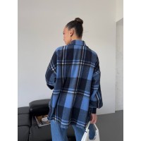 Кашемірова жіноча сорочка в клітинку синього кольору 30972