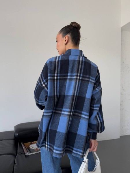 Кашемірова жіноча сорочка в клітинку синього кольору 30972