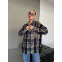 Кашемірова жіноча сорочка в клітинку кавового кольору 30973