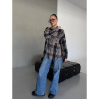 Кашемірова жіноча сорочка в клітинку кавового кольору 30973