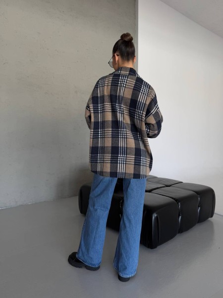 Кашемірова жіноча сорочка в клітинку кавового кольору 30973