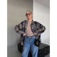 Кашемірова жіноча сорочка в клітинку кавового кольору 30973