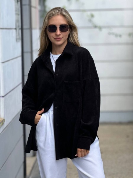 Жіноча вельветова сорочка чорного кольору 31006