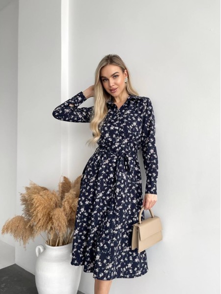 Легка сукня міді у квітку синього кольору 31007