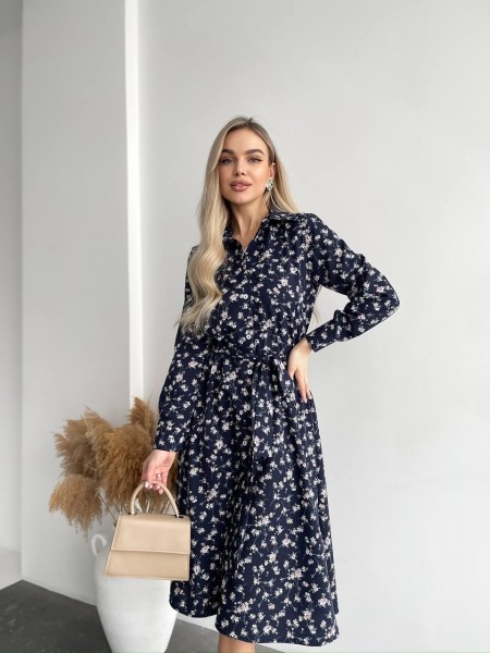 Легка сукня міді у квітку синього кольору 31007