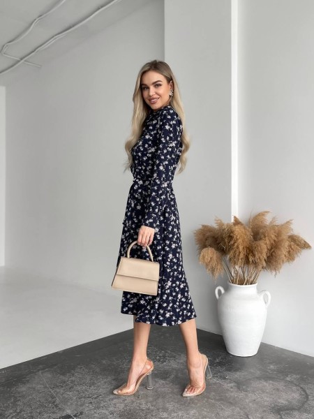 Легка сукня міді у квітку синього кольору 31007