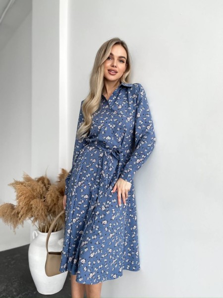 Легка сукня міді у квітку синього кольору 31008