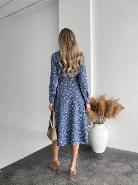 Легка сукня міді у квітку синього кольору 31008