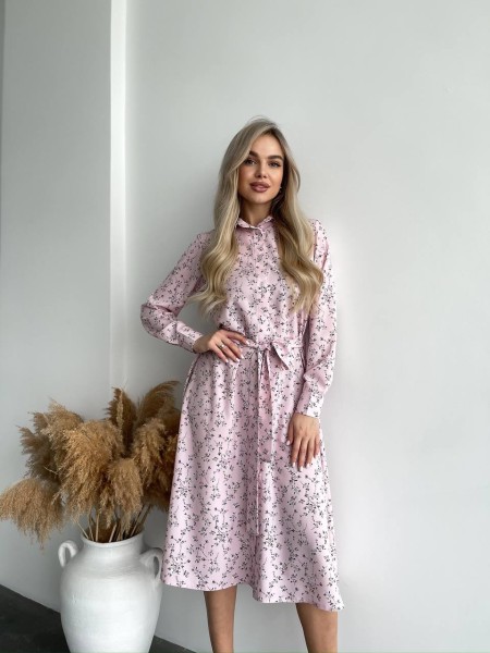 Легка сукня міді у квітку рожевого кольору 31009