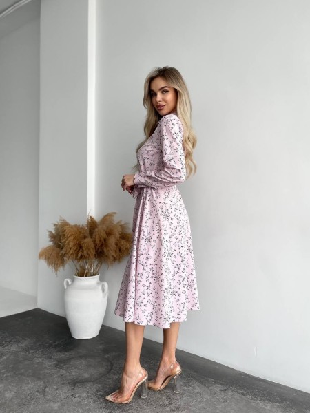 Легка сукня міді у квітку рожевого кольору 31009