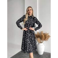 Легкое платье миди в цветок черного цвета 31011