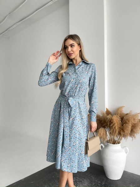 Легка сукня міді у квітку блакитного кольору 31012