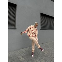 Жіночий теплий спортивний костюм з серцями бежевого кольору 31032