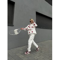 Жіночий теплий спортивний костюм з серцями молочного кольору 31033