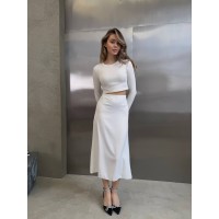 Женская шелковая юбка миди молочного цвета 31034