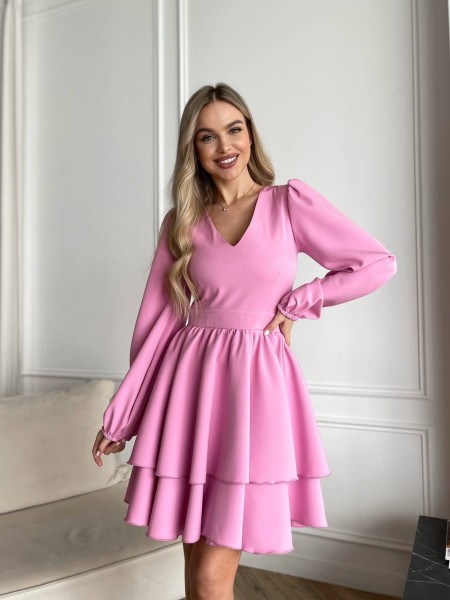 Классическое платье мини с двойной юбкой розового цвета 31038