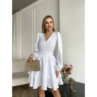 Классическое платье мини с двойной юбкой белого цвета 31039