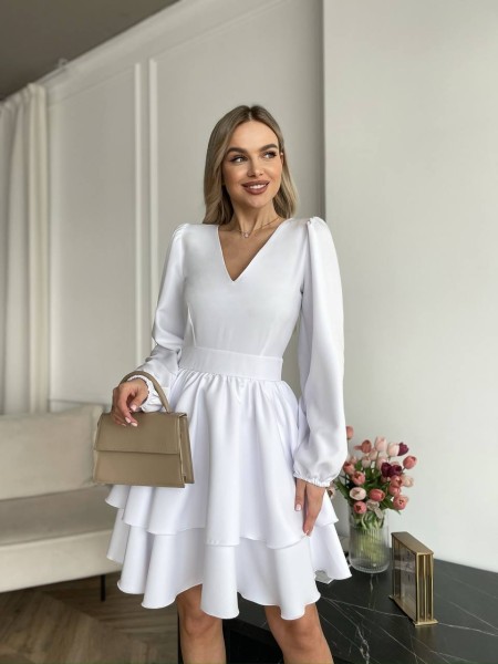 Классическое платье мини с двойной юбкой белого цвета 31039