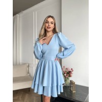 Класична сукня міні з подвійною спідницею блакитного кольору 31040