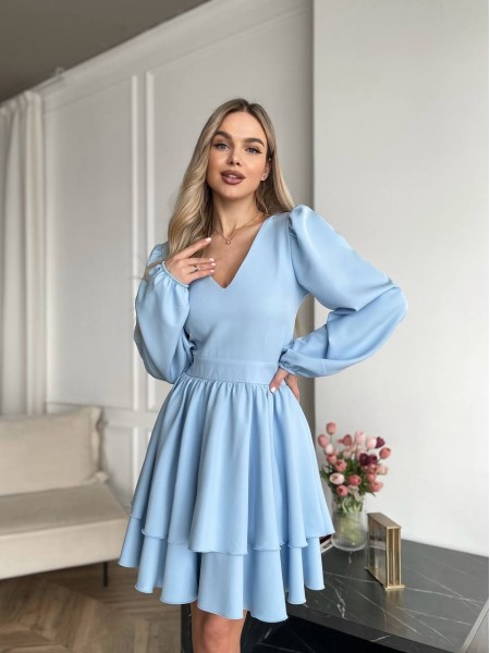 Классическое платье мини с двойной юбкой голубого цвета 31040