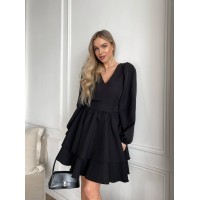 Класична сукня міні з подвійною спідницею чорного кольору 31041