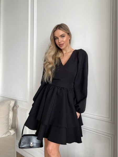 Классическое платье мини с двойной юбкой черного цвета 31041
