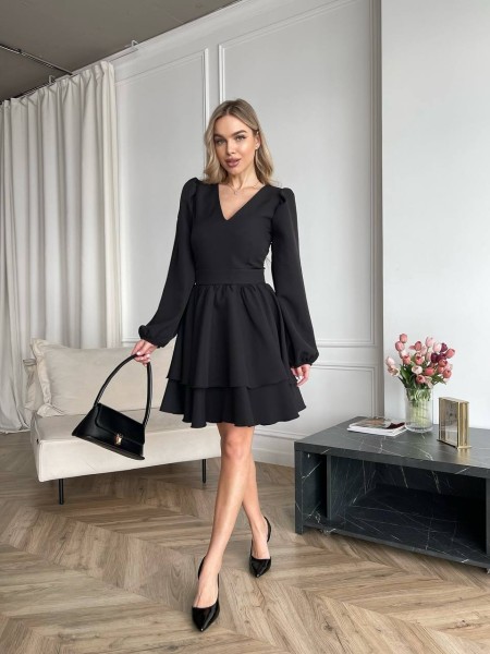 Классическое платье мини с двойной юбкой черного цвета 31041