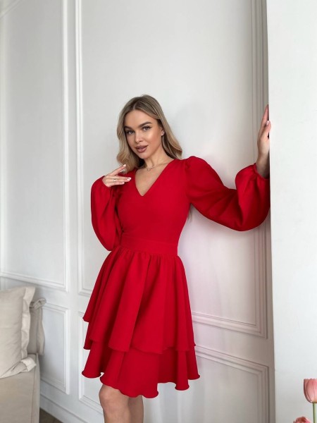 Классическое платье мини с двойной юбкой красного цвета 31042