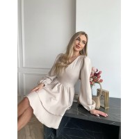 Классическое платье мини с двойной юбкой бежевого цвета 31043