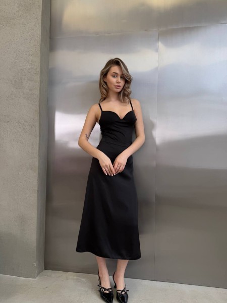 Жіноча шовкова спідниця міді чоного кольору 31068