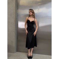 Женская шелковая юбка миди черного цвета 31068