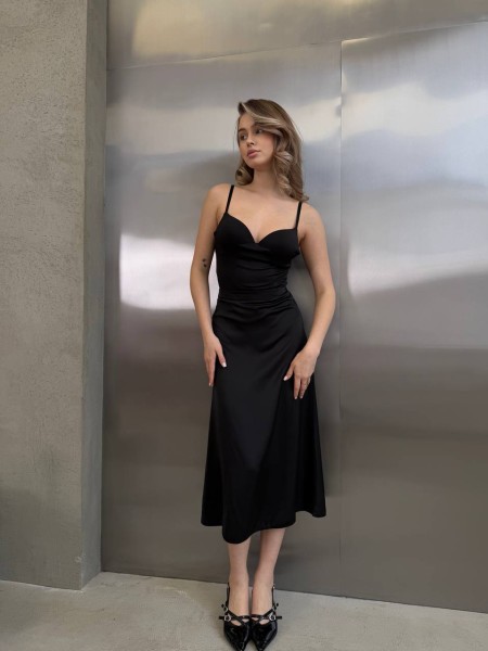 Жіноча шовкова спідниця міді чоного кольору 31068