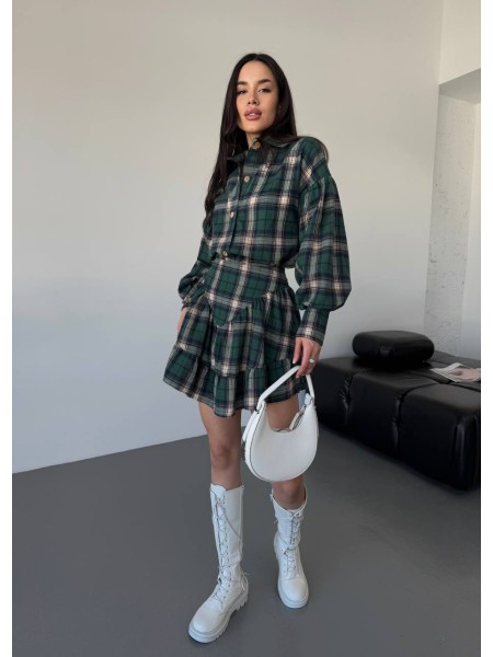 Женский костюм с юбкой в клетку зеленого цвета 31070