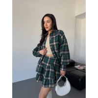 Женский костюм с юбкой в клетку зеленого цвета 31070