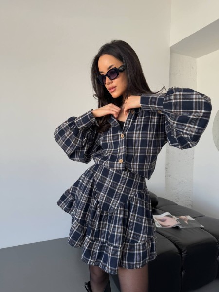 Женский костюм с юбкой в клетку темно-синего цвета 31071