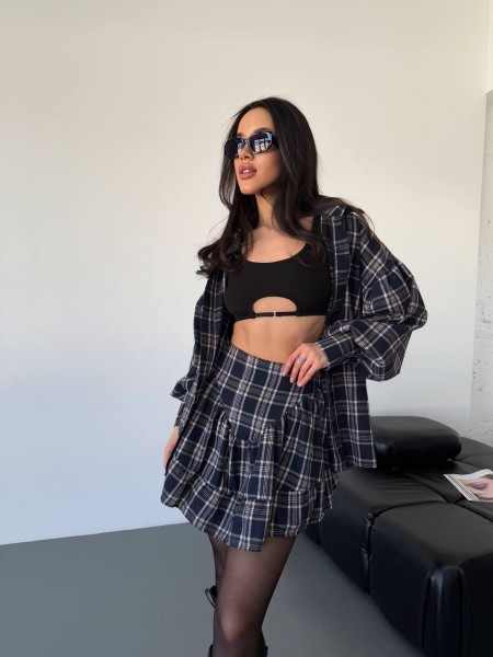 Женский костюм с юбкой в клетку темно-синего цвета 31071