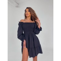 Легка міні сукня з відкритими плечима чорного кольору 31173