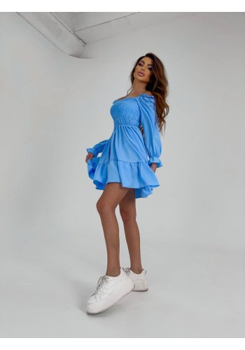 Легка міні сукня з відкритими плечима блакитного кольору 31175