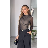 Комбинированный женский боди из сетки+трикотаж черного цвета 31181
