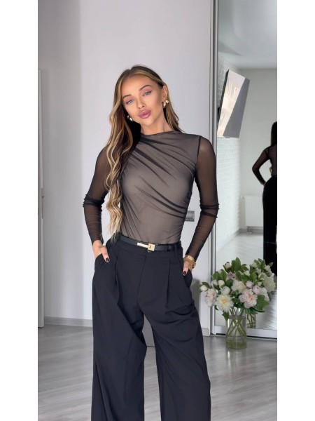 Комбінований жіночий боді із сітки+трикотаж чорного кольору 31181