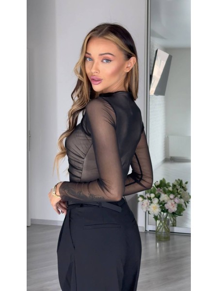 Комбінований жіночий боді із сітки+трикотаж чорного кольору 31181