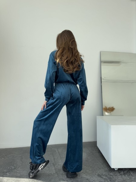 Велюровый женский костюм на молнии цвета морской волны 31207