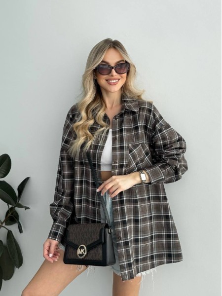 Жіноча фланелева сорочка в клітинку коричневого кольору 31209