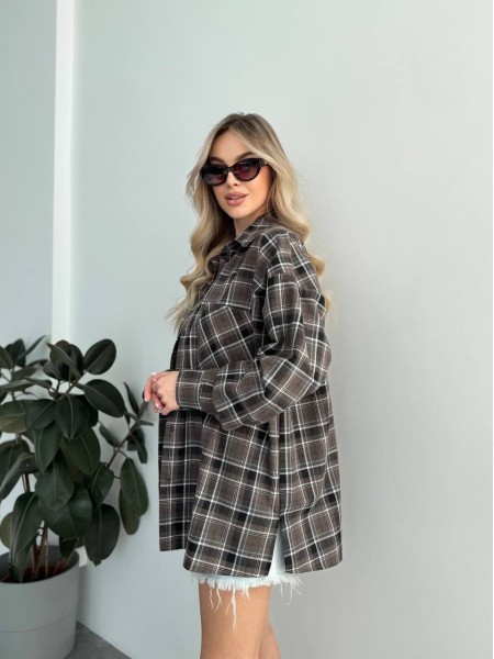 Жіноча фланелева сорочка в клітинку коричневого кольору 31209