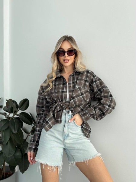 Жіноча фланелева сорочка в клітинку коричневого кольору 31209