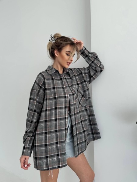 Жіноча фланелева сорочка в клітинку сiрого кольору 31211
