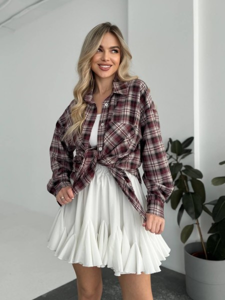 Жіноча фланелева сорочка в клітинку бордового кольору 31212